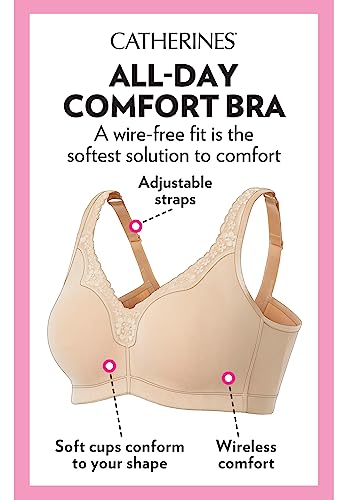Catherines Women's Plus Size Cotton Comfort Wireless Bra - 52 D, White #TOP2