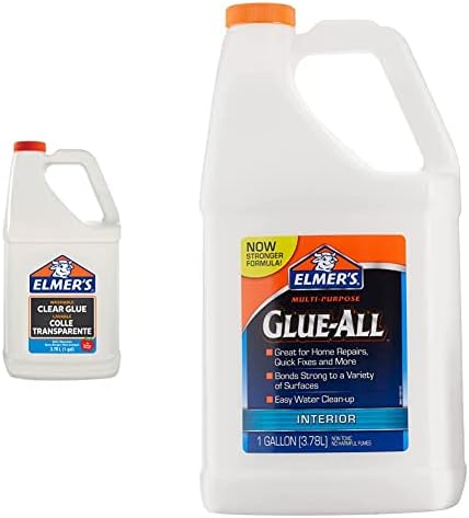 Elmer's Liquid School Glue, Clear, Washable, 1 Gallon - Great for Making Slime & E3860 Multi-Purpose Glue-All, 1 Gallon, White