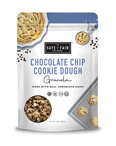 Safe + Fair Chocolate Chip Cookie Dough Granola – Gluten-Free, Dairy-Free & Vegan Snack – Allergen-Free, Non-GMO, and No Artificial Ingredients – 12oz Pack
