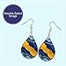 Blue and Yellow Earrings for Women with Gold Dangle Dangling Drop Jewelry Printed MDF Wood Teardrop Double Side Print Handmade by The Painted Pug (Blue & Mustard)