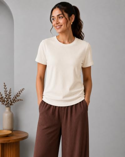 Image of TOPLOT Korean Night Suit for Women| Round Neck Half Sleeve | Full Pyjama Set |Comfortable Nightwear, Loungewear, Sleepwear for Womens (5274)