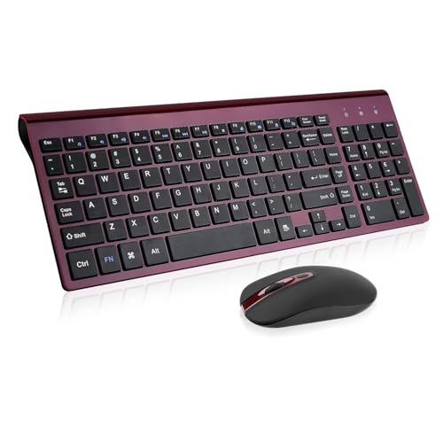 cimetech Wireless Keyboard and Mouse Combo Compact Silent Ergonomic Scissor Switch Keyboard and Optical Mouse Set 2.4G Lag-Free Cordless Keyboard Mice for Computer Mac Laptop PC Windows - Red