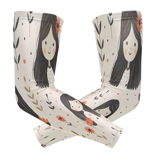 YEGAME Arm Sleeves for Men & Women, Cartoon Girl 1 Pair Cooling UV Sun Protection Sports Compression Sleeves, UPF 50+ Basketball Tennis Cycling Arm Warmers, Breathable Tattoo Cover Sleeve