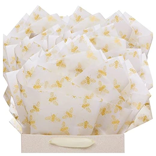 UNIQOOO 40 Sheets Metallic Gold Foil Honey Bee Gift Wrapping Tissue Paper Bulk, Large 20X26 Inch, for Wedding Birthday Baby Shower Party Favor, Gift Bag Box Packaging, DIY