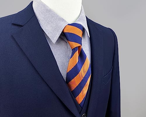 S&W SHLAX&WING Gravata de seda para homem gravata listrada azul laranja clássico tamanho 147cm