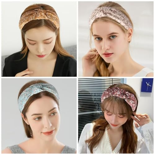 Foto von Haarbänder für Damen, breite Vintage-Haarbänder, Kopf-Turbane, Damen-Haarbandana, gedrehter Knoten, elastische Stirnbänder für den täglichen Gebrauch, Yoga, Sport