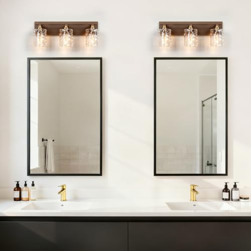 Image of Bathroom Light Fixtures,3-Light Oil Rubbed Bronze Vanity Lights Over Mirror | Modern Wall Light,Clear Ripple Glass Shade,Sturdy Metal Frame,For Bathroom Remodel,Easy Install,E26 Socket,ETL-Listed 20-inch