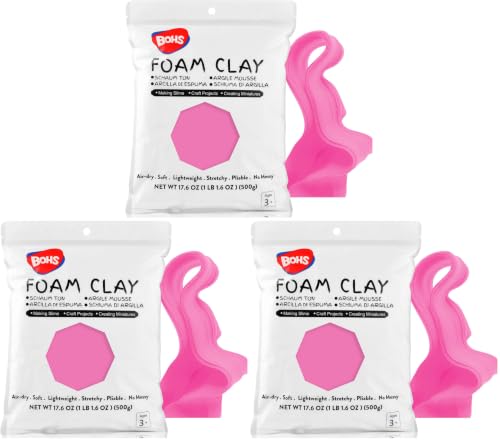 Image of BOHS Pink Modeling Foam Clay - 1.1 Lbs, Squishy,Soft, Air Dry -for Flower Mirror,Cosplay,Fake Bake, Slime Supplies-500g (Pack of 3)