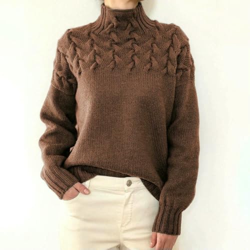 TONINMM Jersey Mujer Suéter De Manga Larga, Cuello Alto, Moderno Y Elegante para Mujer, Ideal para El Trabajo O Ocasiones Informales-Caqui-L