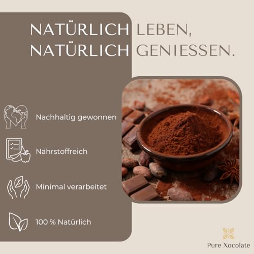Pure Xocolate Premium Bio Kakaopulver – Feinster alkalisierter Kakao aus edel Bohnen | Zuckerfrei, Vegan & Glutenfrei| Perfekt für Getränke & Backwaren (500 g)