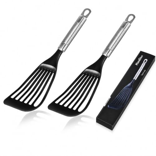KSENDALO 2 Pack Thin Flexible Fish Spatula for Nonstick Cookware, Black
