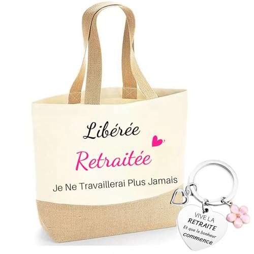 jenich Cadeau Retraite Sac Retraitée Tote Bag Retraite Porte Clé