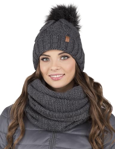 Gorro bufanda guantes gris oscuro de mujer con forro polar interior confort 3