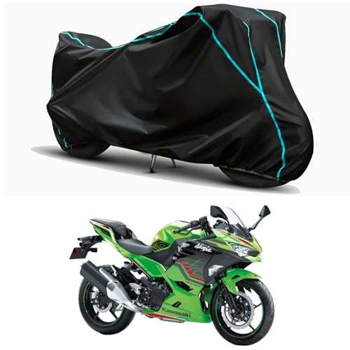 Image of Waterproof Bike Body Cover Compatible for | KawasaNinja 650 KRT | Taffeta Fabric, Sky Piping Design, Bottom Elastic Fit | Dustproof, Sun UV & Rain Protection for All Weather.