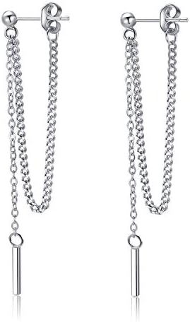 SLUYNZ 925 Sterling Silver Bar Dangle Earrings for Women Teen Girls Threader Earrings Chain (Color 1)