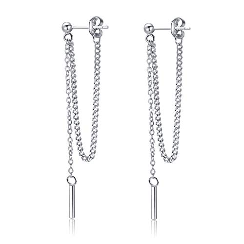 SLUYNZ 925 Sterling Silver Bar Dangle Earrings for Women Teen Girls Threader Earrings Chain (Color 1)
