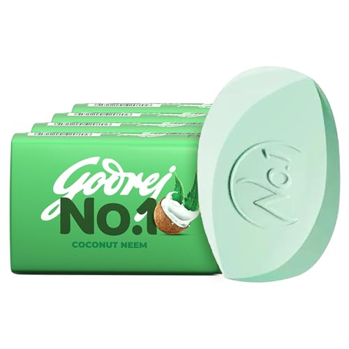 Image of Godrej No. 1 Bathing Soap Coconut & Neem - Grade 1 Soap & Long-lasting Fragrance, Combo Pack of 4 (150g each)