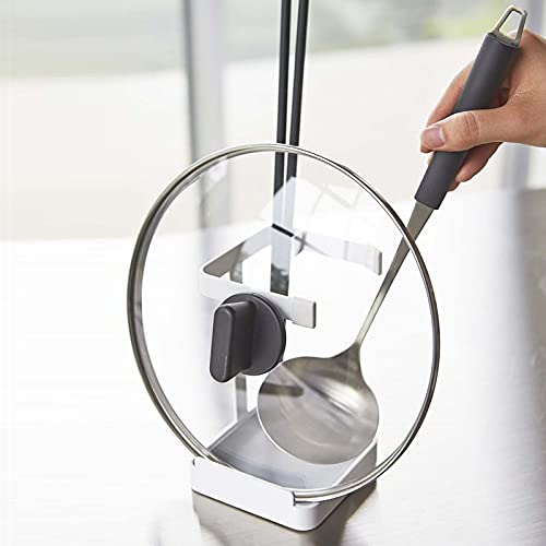 STARRY G Kitchen Utensils Rest with Lid Holder, Cooking Spoon Rest with Drip Pan, Simple Pot Lid Holder Stand, Countertop Organiser Rack for Ladles, Tongs, Spatula, Iron Flatware Tray Shelf - White - Image 3