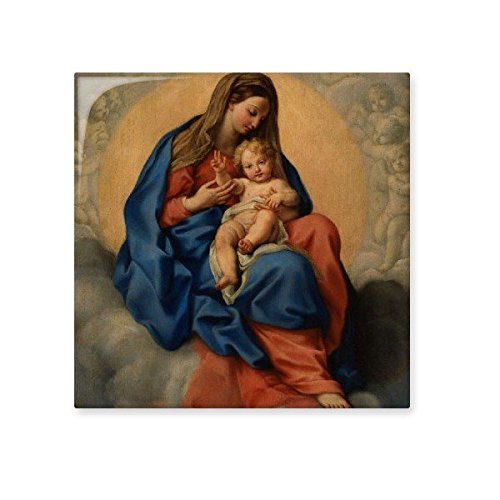 Peinture à l'huile Madonna sur carreau céramique idée cadeau religieux et spirituel