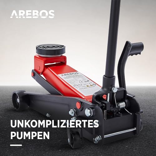 Arebos 3T Hydraulischer Rangierwagenheber mit integriertem Fußpedal | Unterfahrhöhe 130-508 mm | 2...