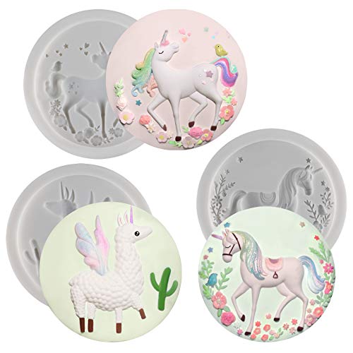 Funshowcase Unicorn Llama Fondant Silicone Molds Set Llamacorn Cake Decorating, Cupcake Topper, Chocolate, Epoxy Resin, Polymer Clay Art Craft Projects #TOP18