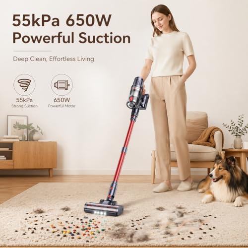 Image of INTETURE Cordless Vacuum Cleaner 650W /55Kpa,70 Mins Cordless Vacuum, Self-Standing Upright Stick Vacuum Cleaner with Wall Mount Charging, Touch Screen, Vacuums for Carpet Hard Floor Pet Hair, Standard