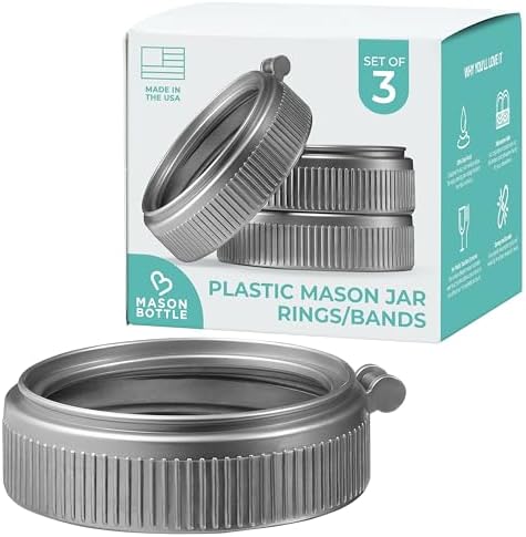 Mason Bottle Plastic Jar Rings (3-Pack) โ Fits Regular-Mouth Mason Jars โ Reusable, BPA-Free, Non-Toxic, Rust-Proof, Made in USA (Lid and Bottle Not Included)