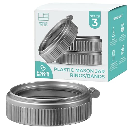 Mason Bottle Plastic Jar Rings (3-Pack) – Fits Regular-Mouth Mason Jars – Reusable, BPA-Free, Non-Toxic, Rust-Proof, Made in USA (Lid and Bottle Not Included)