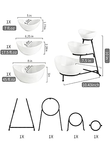 Yhosseun 3 Tier Serving Stand Tiered Oval Bowl Stand With 3 Oval Porcelain Serving Bowl Set With Collapsible Thicker Sturdier Metal Rack (Black) #TOP1