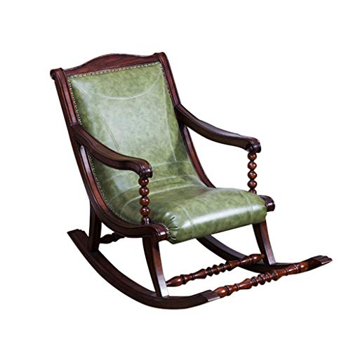YYAPT-Y American Single Sofa Rocking Chair, Leather Armchair, Vintage Solid Wood Lounge Chair 711-YY (Color : Green)