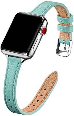 SUNFWR Compatible with Apple Watch Strap 38mm 40mm 41mm,Genuine Leather Strap Replacement,Slim&Thin Wristband for iwatch Series 7/6/5/4/3/2/1,SE(38mm 40mm 41mm,Black&Rosegold)