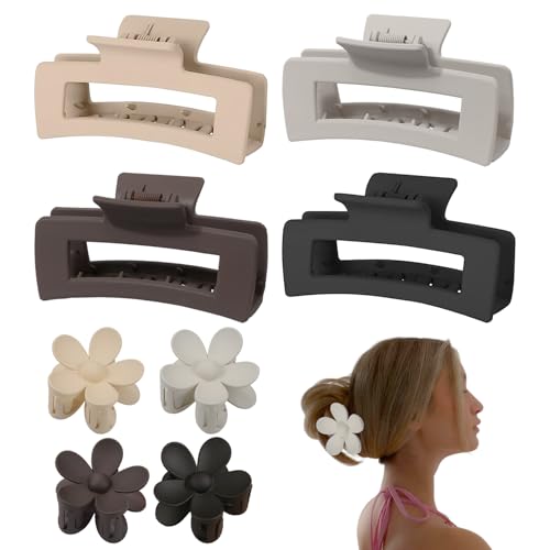 RYAN 8 Piezas Pinza Pelo Mujer 4 Pinzas para el Pelo Rectangulares y 4 Pinzas Pelo de Flor Diseño Antideslisante para Pelo Abundante Largo Grueso Fino Rizado (4 Colores)