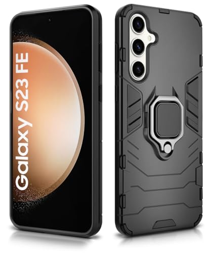 Image of WOW IMAGINE Shock Proof Back Case Mobile Cover for Samsung Galaxy S23 FE 5G | Back Cover Case (Tough Armor | Hybrid PC + TPU | Ring Holder & in-Built Kickstand | Black)
