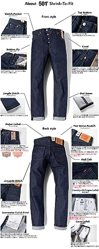 Image of Levi's 00501-0226 Men's Straight Jeans, Rigid, Genuine Levis, Black, Button Fly, Black, RIGID-STF, Rigid Parallel Import Product (Code: 4019143013), Rigid Indigo, W36 / L32 Regular