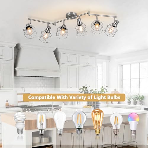 WILON Track Lighting Fixtures, 6-Light Brushed Nickel Flush Mount Track Light Ceiling, 6 Way Spot Light Kitchen Light Fixtures Directional Ceiling Spotlight for Kitchen Hallway Living Room - Thumbnail 5