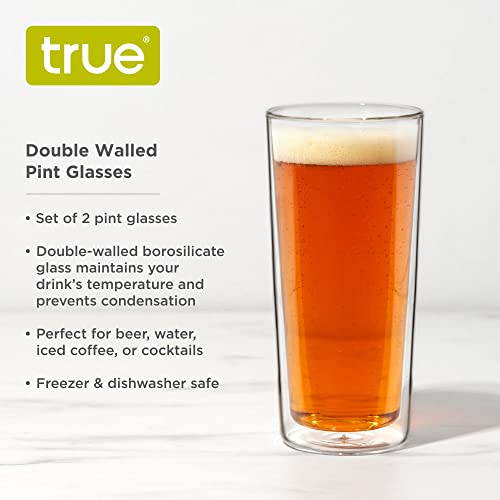 True Double Walled Beer Glasses, Pint Glasses for Beers, Water, Iced Coffee, Cocktails, Game Night, Beer Gifts for Men, BBQ Outdoor Party, Home Bar Accessories, Kitchen Glassware, 16 oz, Set of 2 by TRUE - Image 2