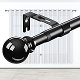 HORSE SECRET 1-inch Black Curtain Rod with Brackets Set. Adjustable Curtain Rods for Window 32 to 80...