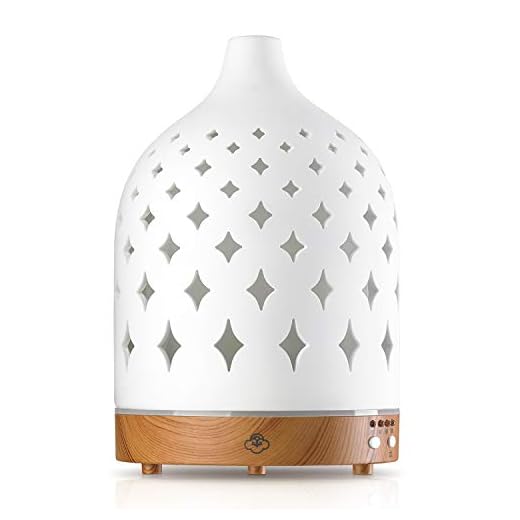 Serene House Supernova, Ultrasonic Essential Oil Cool Mist Diffuser – 7-Color Calming LED Light, Timer Control, Automatic Shut-Off – White Ceramic, Light Wood Base, 130ml
