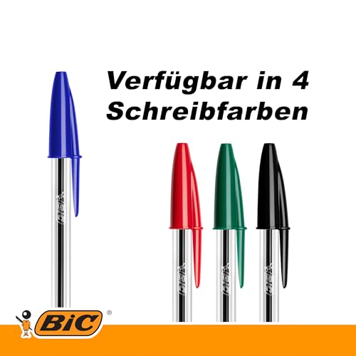 BIC Cristal Original Kugelschreiber, Strichstärke 0,4mm, Blaue Tinte, Transparenter Schaft, Großpackung à 50 Stück