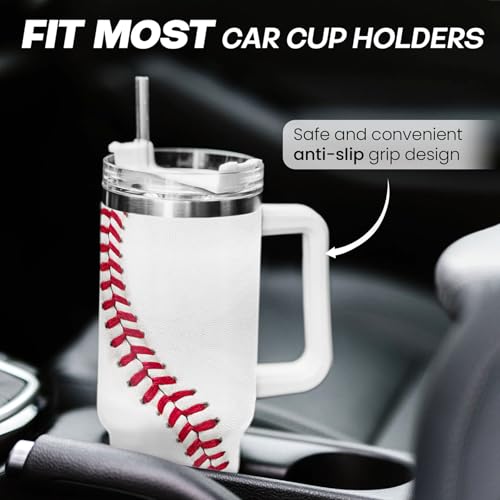 Image of Baseball Tumbler with Handle 40oz, Insulated Stainless Steel Cup with Lid & Straw, Gifts for Men, Boys, Players, Coaches, Sports Lovers, Christmas, Birthday