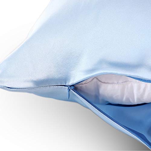 Image of Nature Silk Pillowcase Light Blue Double Side 100% Mulberry Silk Pillow Cover 14x20 Inches Toddler 35x50cm Small Silk Pillowcase for Bed, 1 Piece