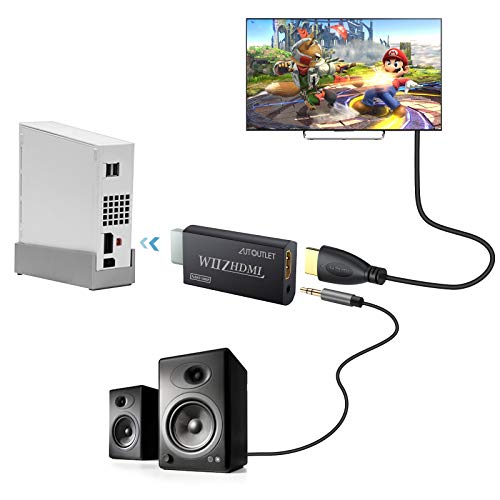 AUTOUTLET Adaptador de audio de vídeo de salida de convertidor Wii a HDMI, Wii2HDMI de 3,5 mm de salida de audio y vídeo compatible con 720/1080P todos los modos de visualización Wii para Nintendo