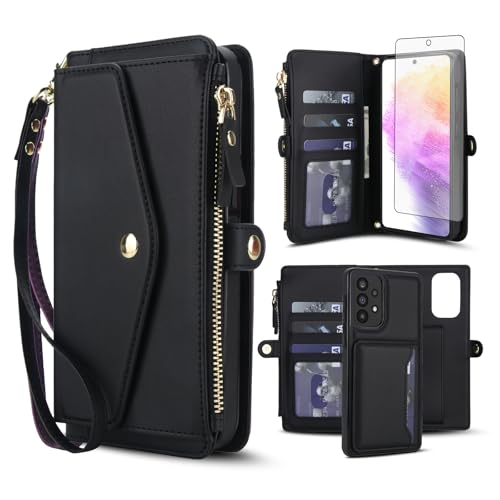 Étui portefeuille pour Samsung Galaxy A52 avec porte-carte et fermeture éclair noir MagSafe