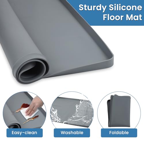 Image of Large Washing Machine Mat Silicone Under Washer and Dryer Drain Pan Drip Tray Floor Protector Non-Slip Flexible Soft Mat Waterproof 28 inch x 28 inch Gray