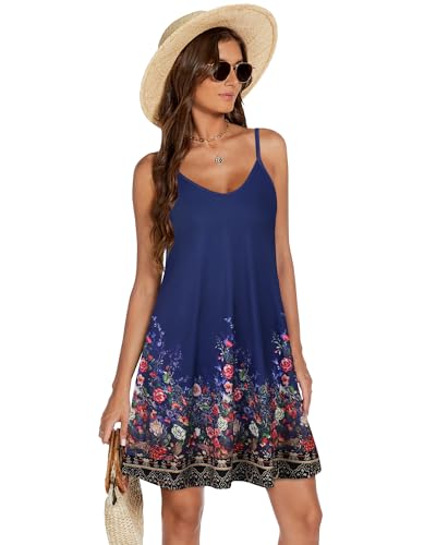 Image of elescat Womens Summer Dresses Spaghetti Strap V Neck Casual Sleeveless Sundress Beach Cover Ups with Pockets 2026