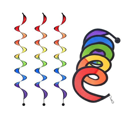 Rainbow Wind Spinner, 43 Inch Colorful Garden Lawn Decor, Outdoor Hanging Twister for Yard Patio Tent, 4pcs Kinetic Spiral Spinners