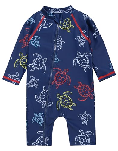 Image of VAENAIT BABY Zip & Snap Rash Guard Swimsuit, UPF 50+ One-Piece Long Sleeve Swimwear, Quick Dry Infant Beach Suit for 0~2T