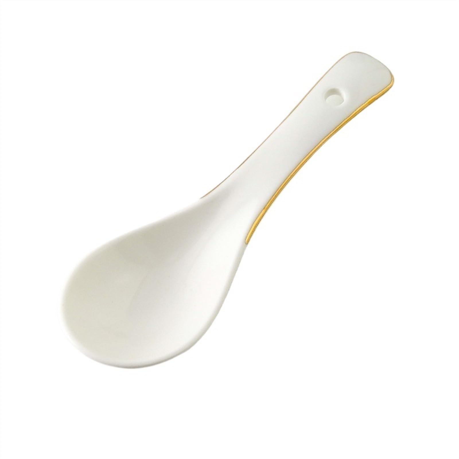 Soup Spoon Bone China Soup Ladle with Gold Rim Decorative Household Ceramic Soup Ladle White Porcelain Soup Spoon Restaurant Commercial Spice Ladle 6 Pieces Ice Cream Scoop(Color:A)