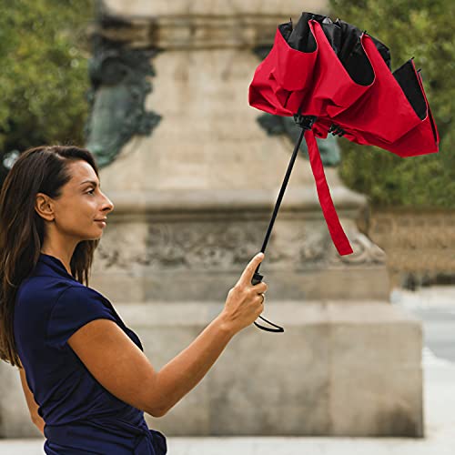 Strombergbrand Color Flip Umbrella (Auto Open Reverse Umbrella), Inverted Folding Umbrella For Men And Women, Compact Two Tone Rain And Windproof Inside Out Umbrella,Red Under Black #TOP3