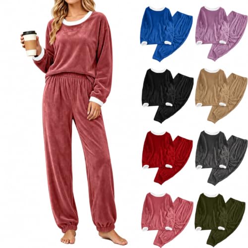Pijamas De Mujer Manga Larga Flannel Pajamas for Women Set Winter Warm Fleece 2 Piece Lounge Pjs Sets Loungewear Sleepwear Plus Size Lounge Sets for Women Capsule Wardrobe Set Rose Gold S - image 1